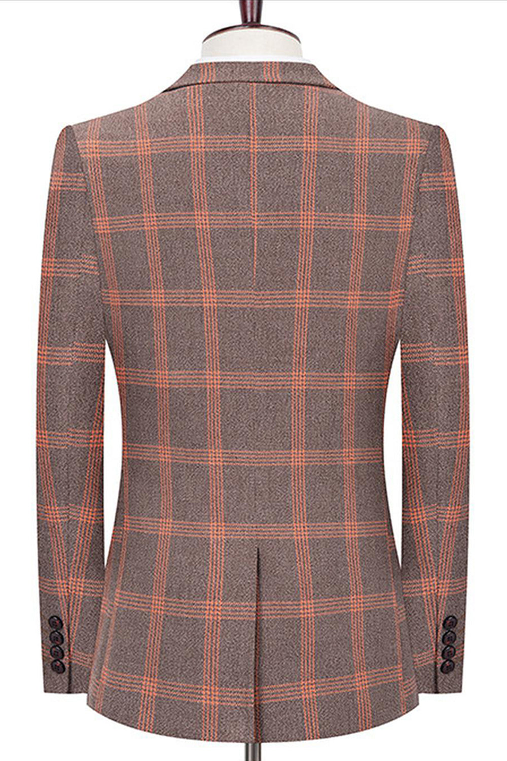 Blue Notched Lapel Slim Fit Plaid Men Suits