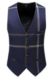 Dark Blue Notched Lapel Plaid 3-Piece Men Suits