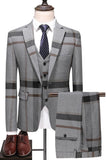 Dark Blue Notched Lapel Plaid 3-Piece Men Suits