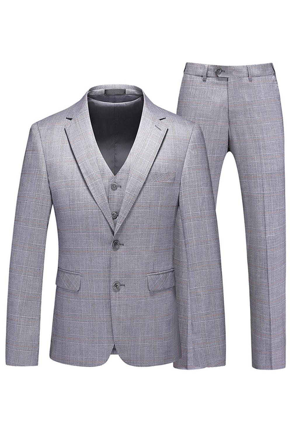 Grey 3 Piece Notched Lapel Single Breasted Men Suits