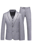 Grey 3 Piece Notched Lapel Single Breasted Men Suits