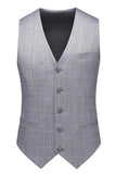 Grey 3 Piece Notched Lapel Single Breasted Men Suits