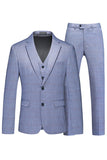 Blue Notched Lapel 3 Pieces Men's Formal Suits