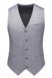 Grey Plaid Notched Lapel 3 Pieces Men's Formal Suits