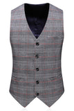 Men's Grey Plaid Peak Lapel 3 Pieces Prom Suits
