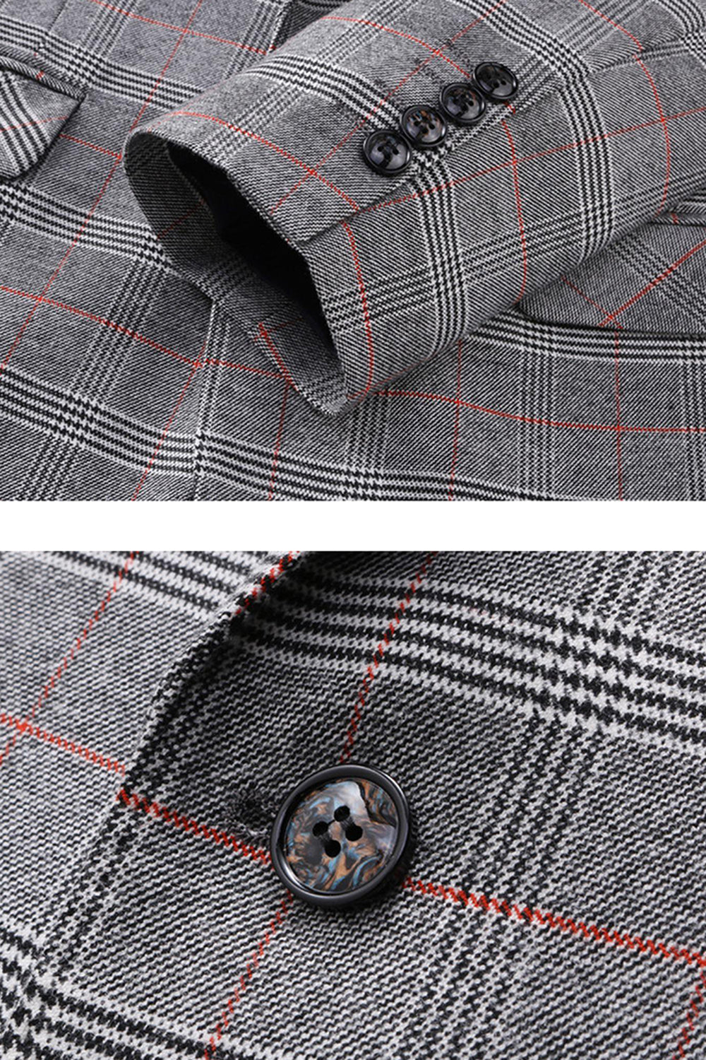 Men's Grey Plaid Peak Lapel 3 Pieces Prom Suits