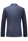 Men's Dark Blue Plaid Notched Lapel 3 Pieces Prom Suits