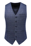 Men's Dark Blue Plaid Notched Lapel 3 Pieces Prom Suits