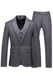 Men's Dark Blue Plaid Notched Lapel 3 Pieces Prom Suits