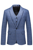 Men's Dark Blue Plaid Notched Lapel 3 Pieces Prom Suits