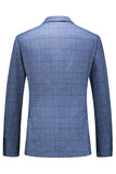 Men's Dark Blue Plaid Notched Lapel 3 Pieces Prom Suits