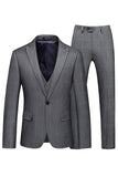Men's Grey Plaid Peak Lapel 3 Pieces Formal Suits