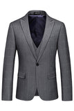 Men's Grey Plaid Peak Lapel 3 Pieces Formal Suits