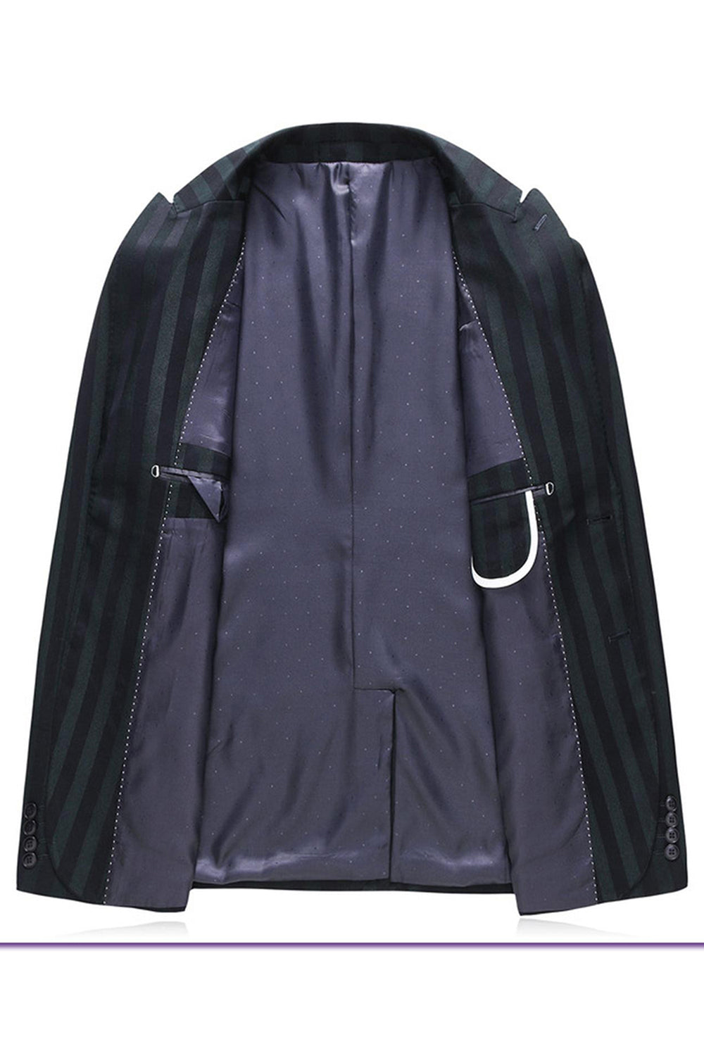 Men's Grey Green Striped Peaked Lapel 3 Pieces Prom Suits