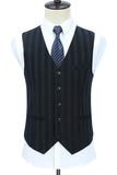 Men's Grey Green Striped Peaked Lapel 3 Pieces Prom Suits