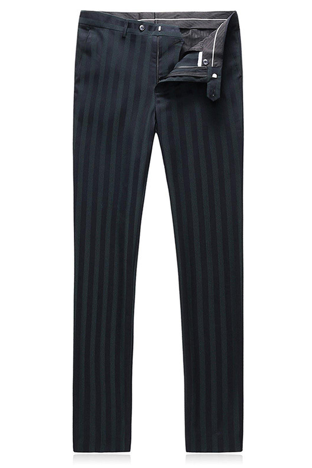 Men's Grey Green Striped Peaked Lapel 3 Pieces Prom Suits