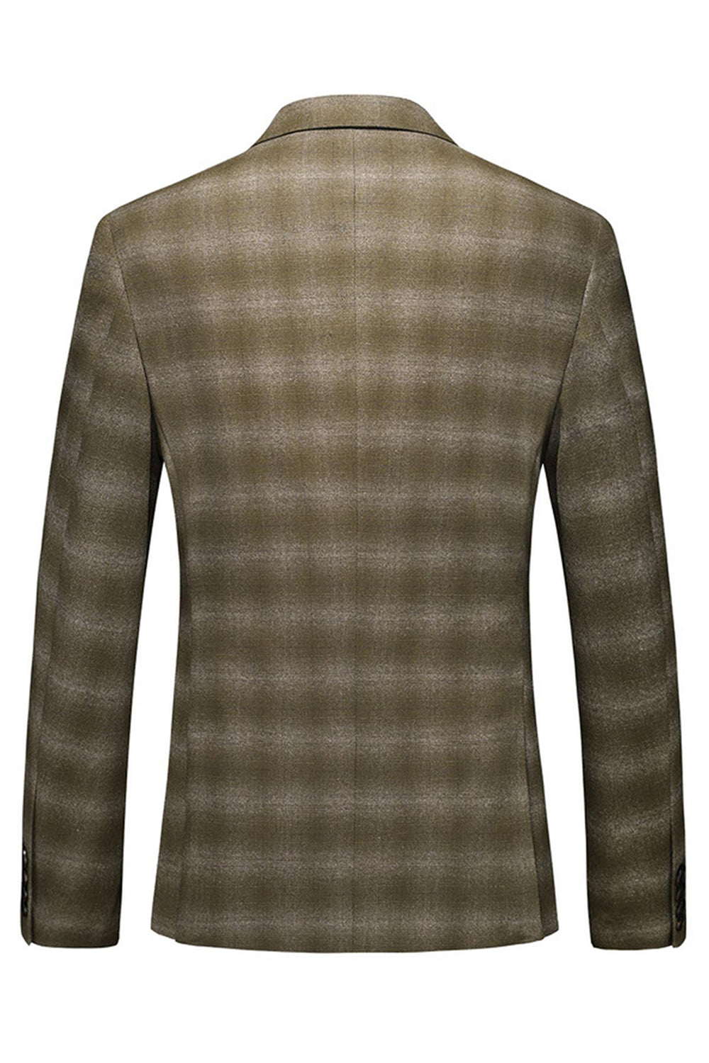 Men's Army Green Striped Peaked Lapel 3 Pieces Formal Suits