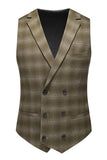 Men's Army Green Striped Peaked Lapel 3 Pieces Formal Suits