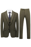 Men's Army Green Notched Lapel 3 Pieces Formal Suits