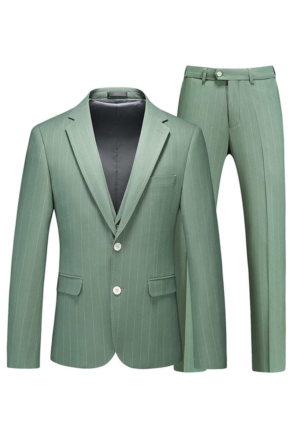 Grass Green Notched Lapel Striped 3 Pieces Men's Formal Suits