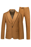 Caramel Peaked Lapel 3 Pieces Men's Prom Suits