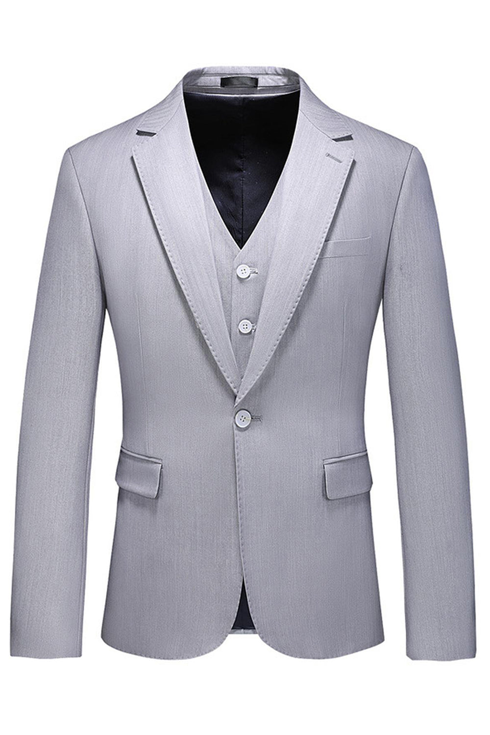 Light Grey 3 Pieces Notched Lapel Men's Formal Suits