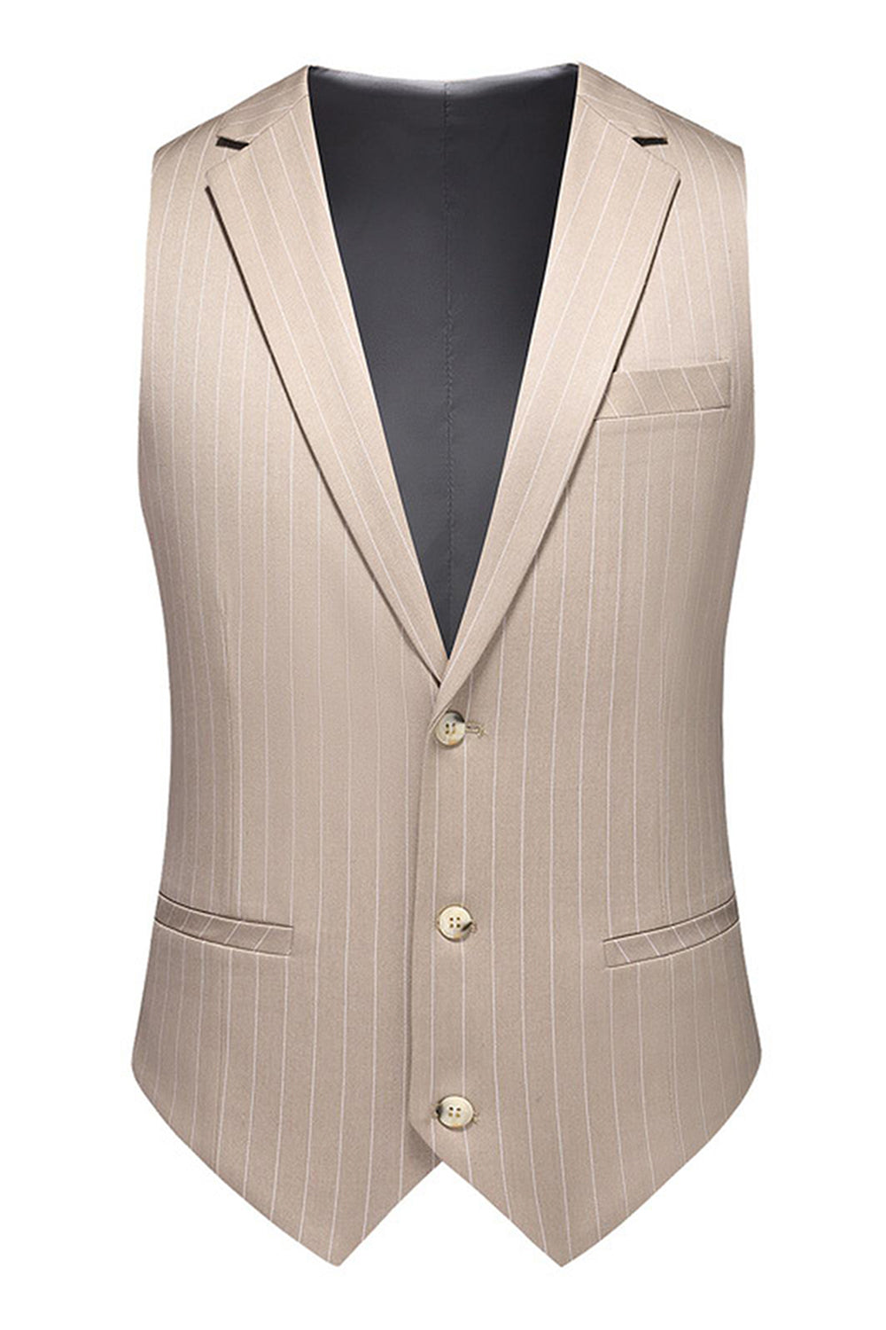 Khaki Striped 3 Pieces Notched Lapel Men's Formal Suits