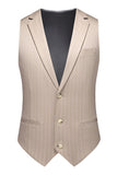Khaki Striped 3 Pieces Notched Lapel Men's Formal Suits