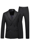 Black Peaked Lapel 3 Pieces Satin Men's Prom Suits