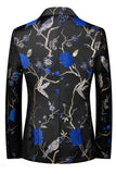 Blue and Black Notched Lapel Jacquard 2 Piece Men's Prom Suits