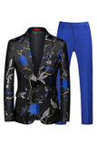 Blue and Black Notched Lapel Jacquard 2 Piece Men's Prom Suits