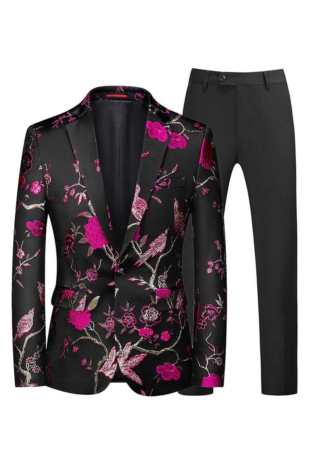 Blue and Black Notched Lapel Jacquard 2 Piece Men's Prom Suits