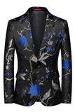 Blue Notched Lapel 3 Piece Jacquard Men's Prom Suits