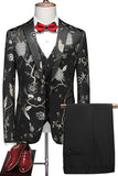 Blue Notched Lapel 3 Piece Jacquard Men's Prom Suits