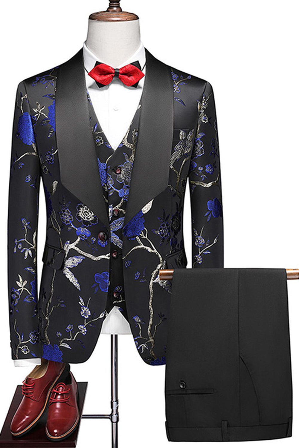 Purple Shawl Lapel Jacquard 3 Piece Men's Prom Suits