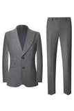 Grey 2 Piece Peak Lapel Single Breasted Men's Prom Suits