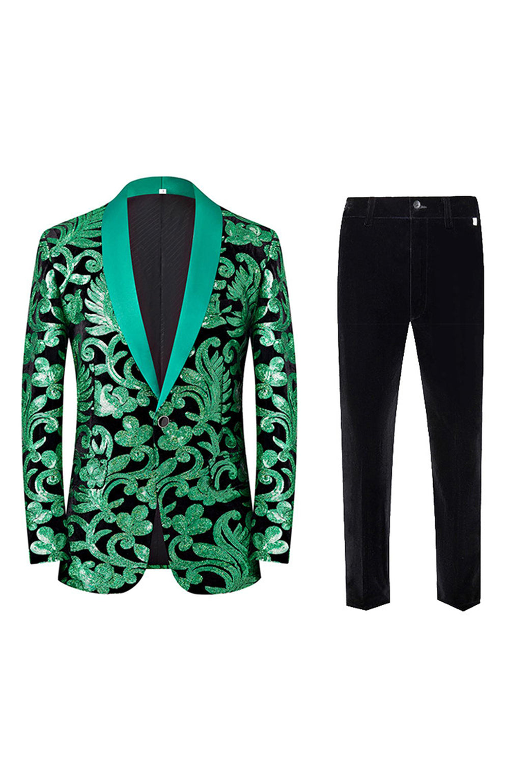 Green 2 Piece Jacquard Shawl Lapel Men's Prom Suits