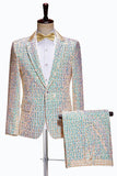 Sparkly Champagne Notched Lapel 2 Piece Men's Prom Suits with Sequins