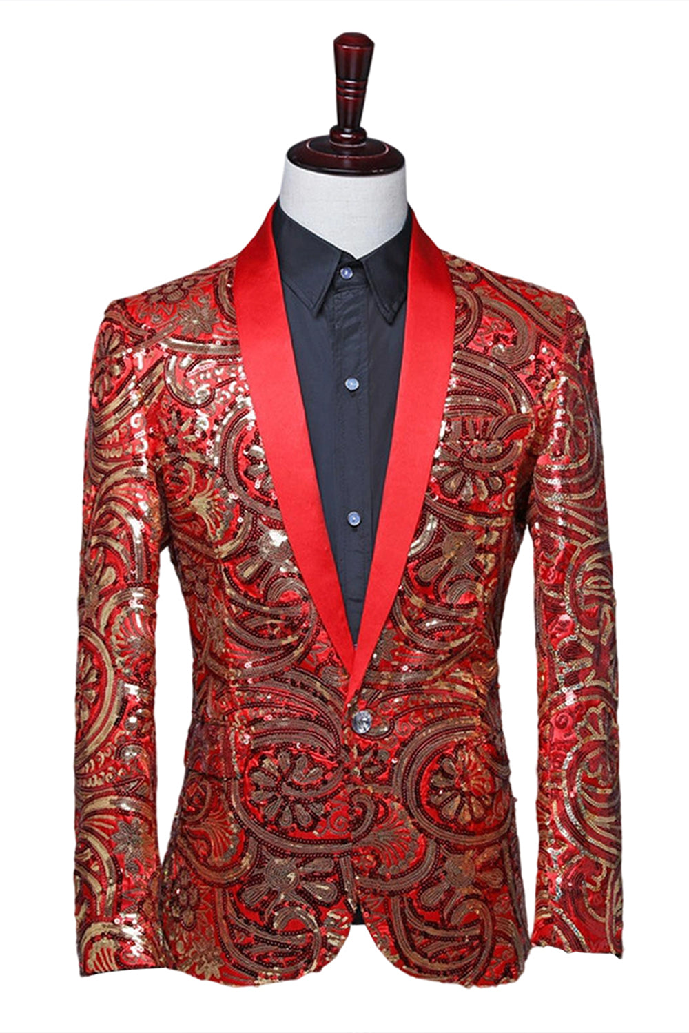 Sparkly Sequins Men's Red Shawl Lapel Prom Blazer