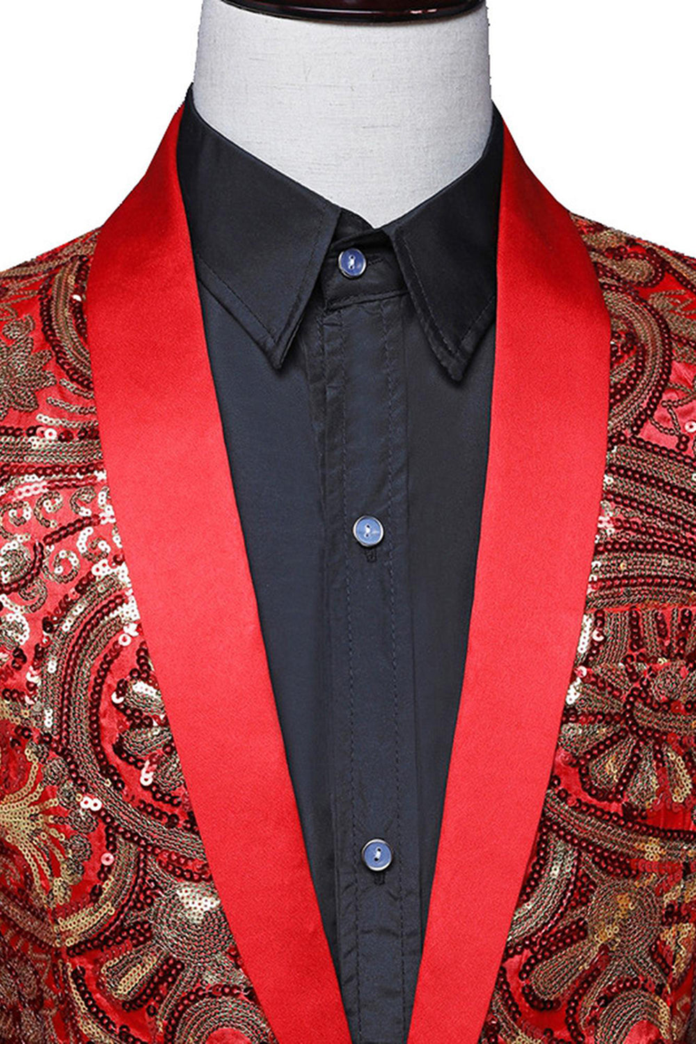 Sparkly Sequins Men's Red Shawl Lapel Prom Blazer