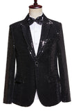 Black Sequins 2 Piece Peak Lapel Men's Prom Suits