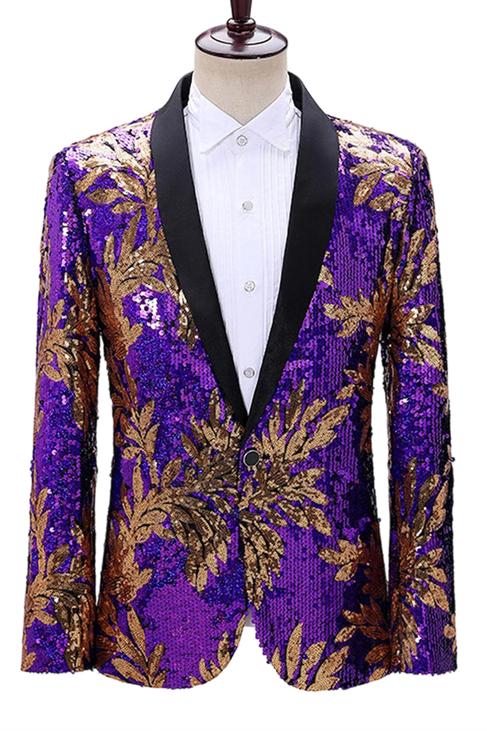 Sparkly Green and Blue Shawl Lapel One Button Men's Prom Blazer