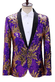 Sparkly Green and Blue Shawl Lapel One Button Men's Prom Blazer
