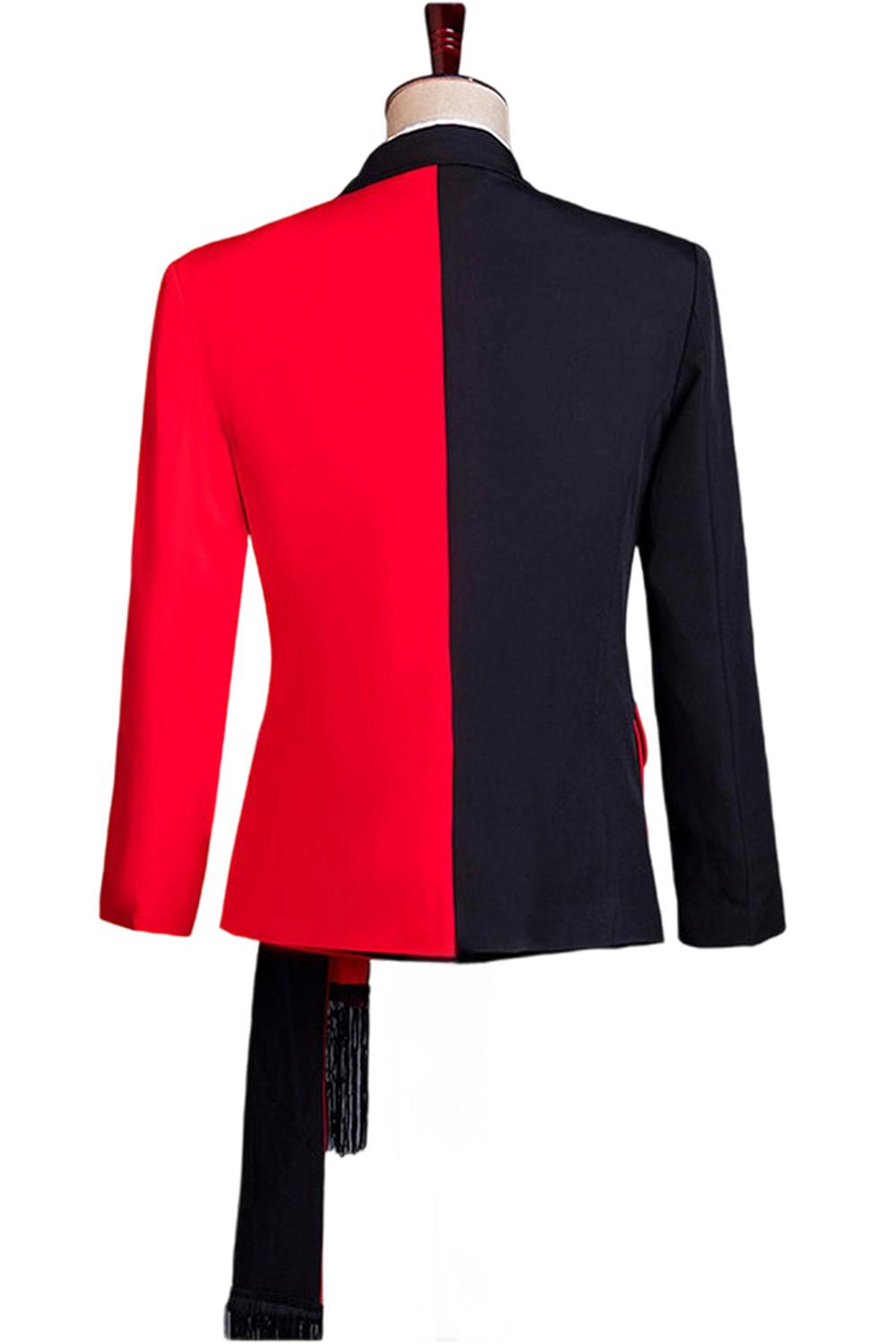 Black and Red 2 Piece Peak Lapel Men's Suit with Sash