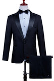 2 Piece Peak Lapel One Button Black Men's Suit with Beading