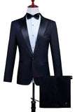 2 Piece Peak Lapel One Button Black Men's Suit with Beading