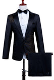 2 Piece Peak Lapel One Button Black Men's Suit with Beading