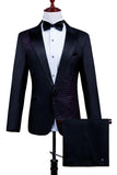 2 Piece Peak Lapel One Button Black Men's Suit with Beading