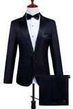 2 Piece Peak Lapel One Button Black Men's Suit with Beading