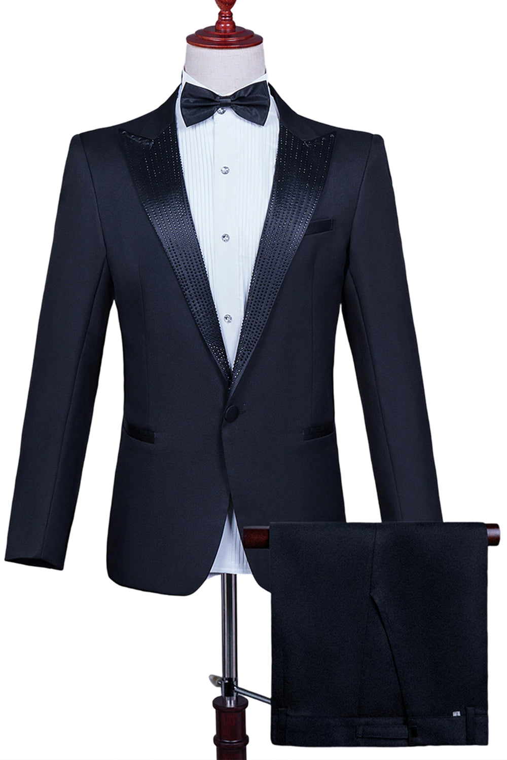 White Peak Lapel 2 Piece One Button Men's Prom Suit with Beading